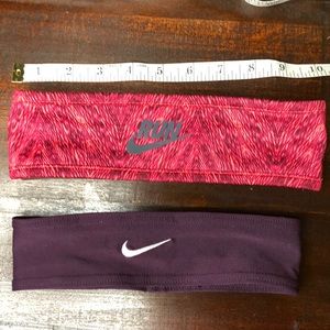 Nike pair of headbands purple/coral “RUN” & purple